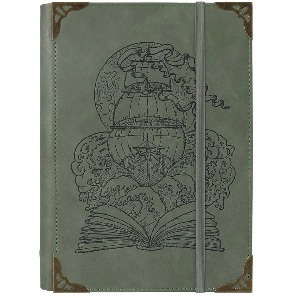TIEFOSSI 6 Ring Notebook Unisex A5 Bean Green Good Vintage Ship PU Leather Diary